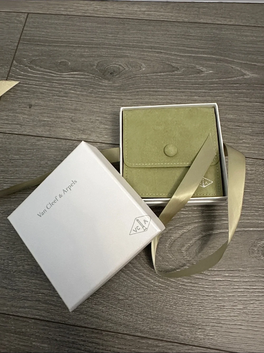 Van Cleef & Arpels Olive Green Suede Jewelry Pouch